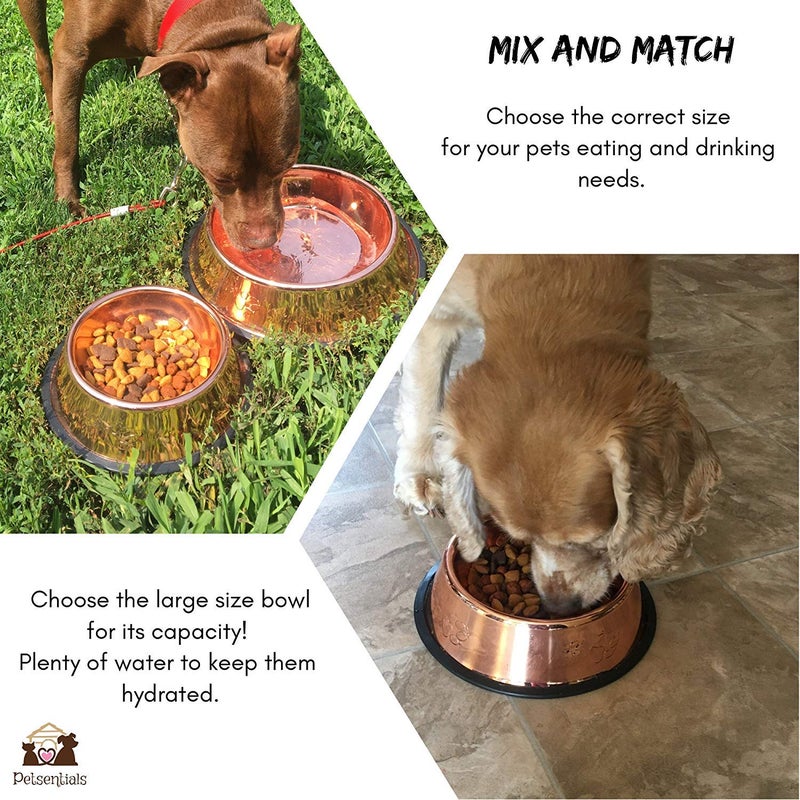 Melzon Petsentials Non-Skid Stylish Food Bowl for Your Pet, Premium Grade Stainless Steel - Elegant Bronze | Small, 18oz (2 Pack) - Image 3